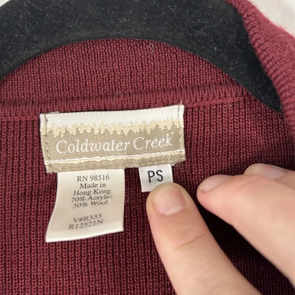 Coldwater Creek Cardigan Women's Petite Small Red Button Wool Blend Hole - Picture 5 of 9